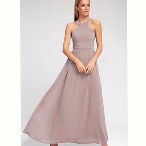 NWT Lulus Air of Romance Taupe Maxi Dress Sz S NWT